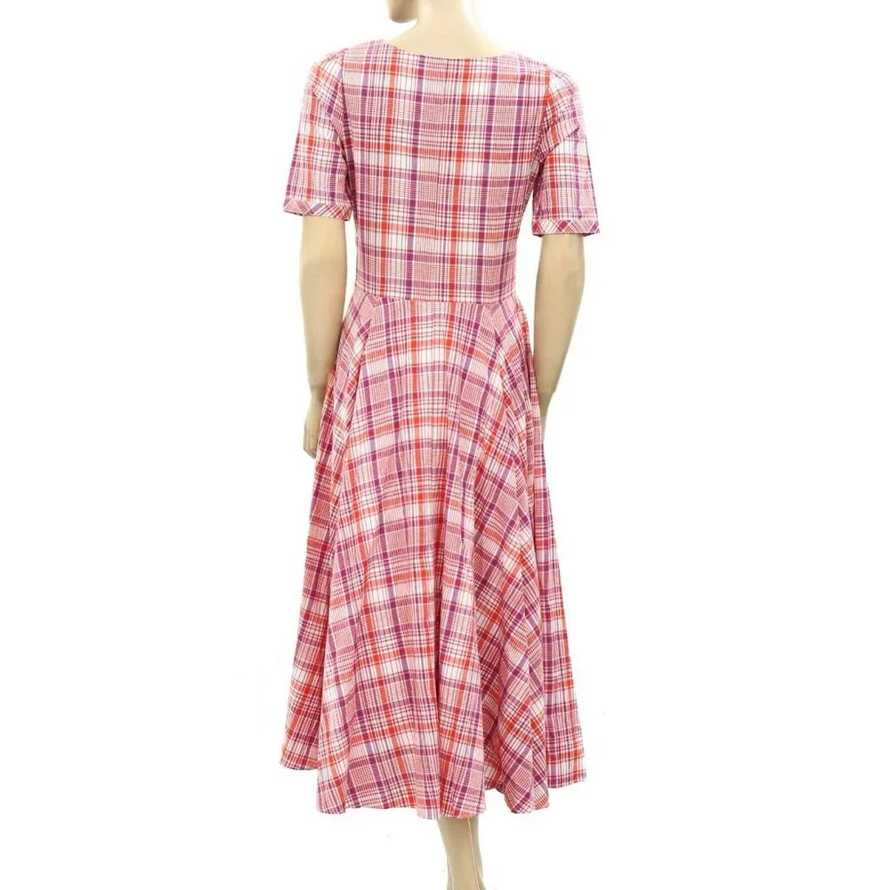 No.6 Paola Circle Plaid & Check Printed Fit & Flare Midi Dress S - Picture 9 of 10